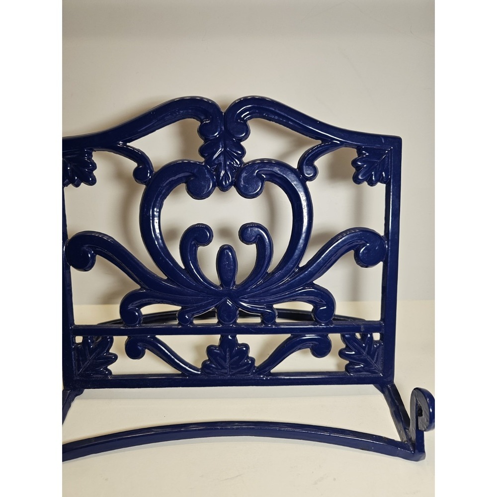 Cobalt Blue Cast Iron Book Holder Display Stand with Scroll - Picture 2 of 5